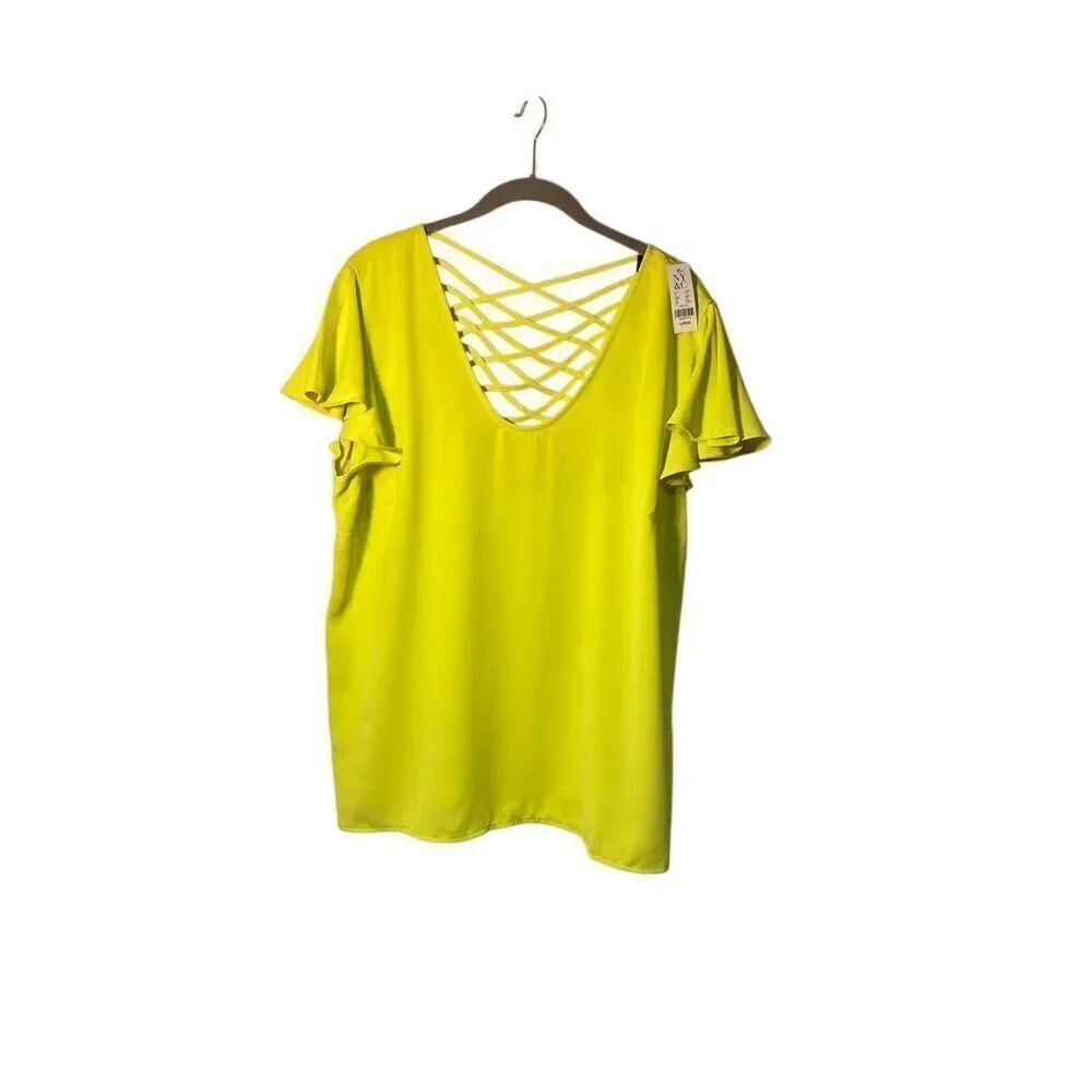 NWT New York & Company women’s neon yellow cross over back blouse s/L